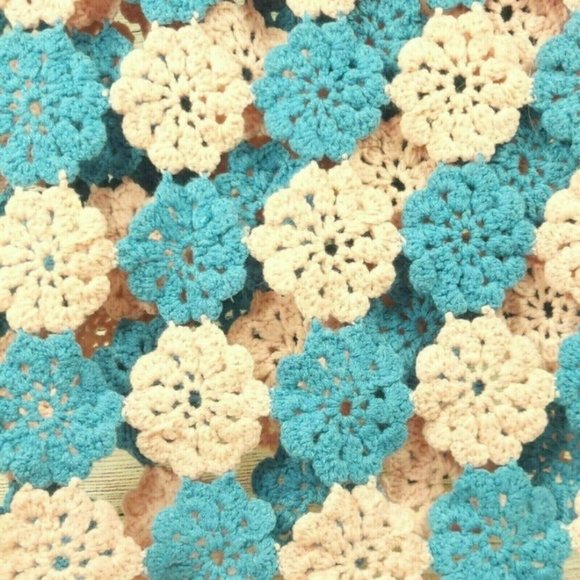 Knitted Wool Blanket Blue/Pink Floral Baby Kids Dorm Bedroom Crochet Throw Quilt - Picture 5 of 11